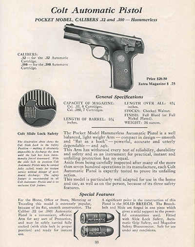 Advertisements for the commercial versions of the Colt .32