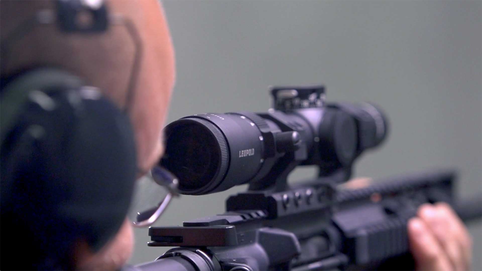 Man aiming downrange with the Leupold Patrol 6HD riflescope.