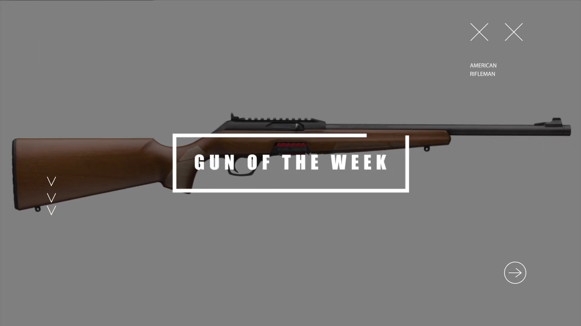 GUN OF THE WEEK AMERICAN RIFLEMAN text overlay rifle right side title screen
