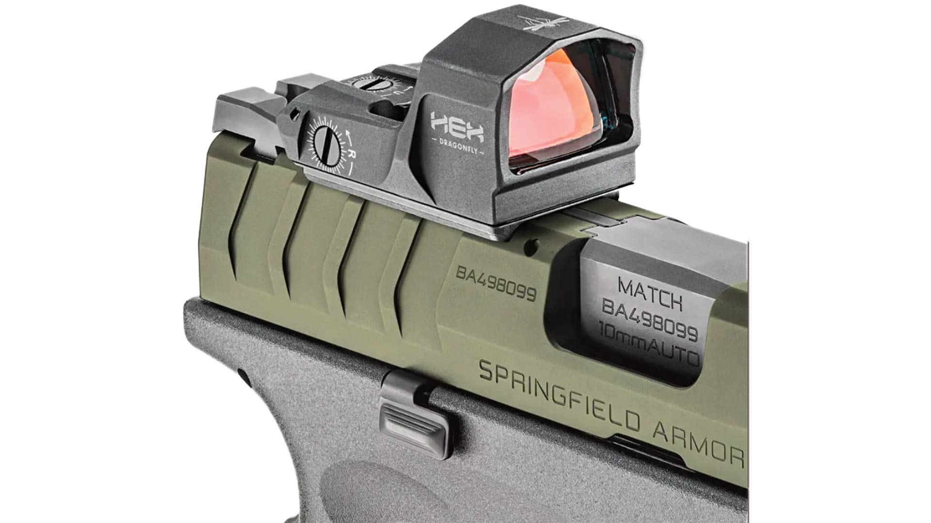 Springfield Armory XD-M Elite OSP 10 mm pistol green slide exclusive sportsman's warehouse with HEX optic red dot sight