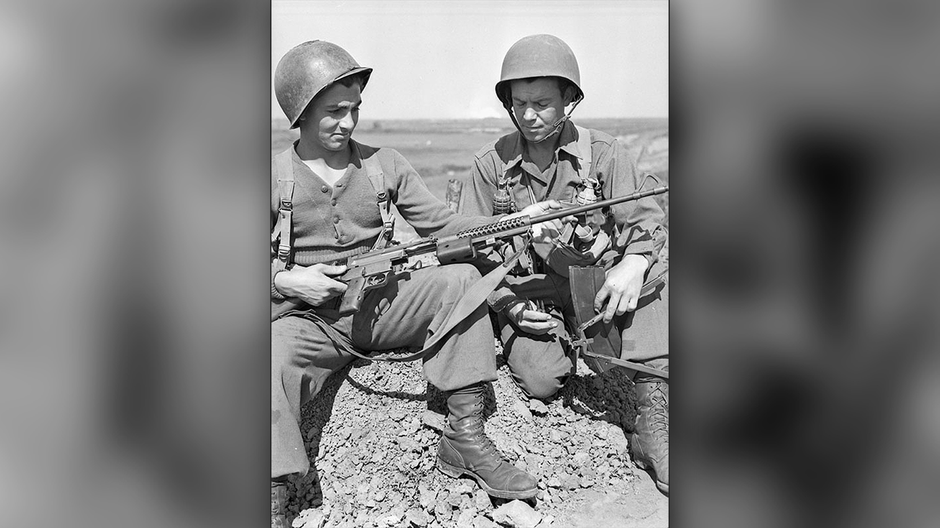 The FSSF used the .30-cal. Johnson M1941 LMG (called the “Johnny Gun” by Forcemen) during their time in Italy. Note the bipod and 20-round magazine held by the man at the right. Anzio area, early 1944. Author’s collection