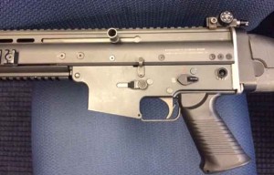 The prototype of the SCAR shows the reciprocating operating handle and ambidextrous selector switch as incorporated in the design adopted by SOCOM.
