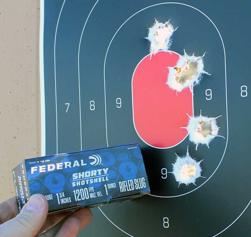 shotshell ammunition group target hand fingers ammo box blue Federal Premium Shorty