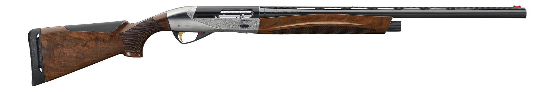 Benelli Ethos aa grade shotgun right-side view wood stock silver reciever black barrel