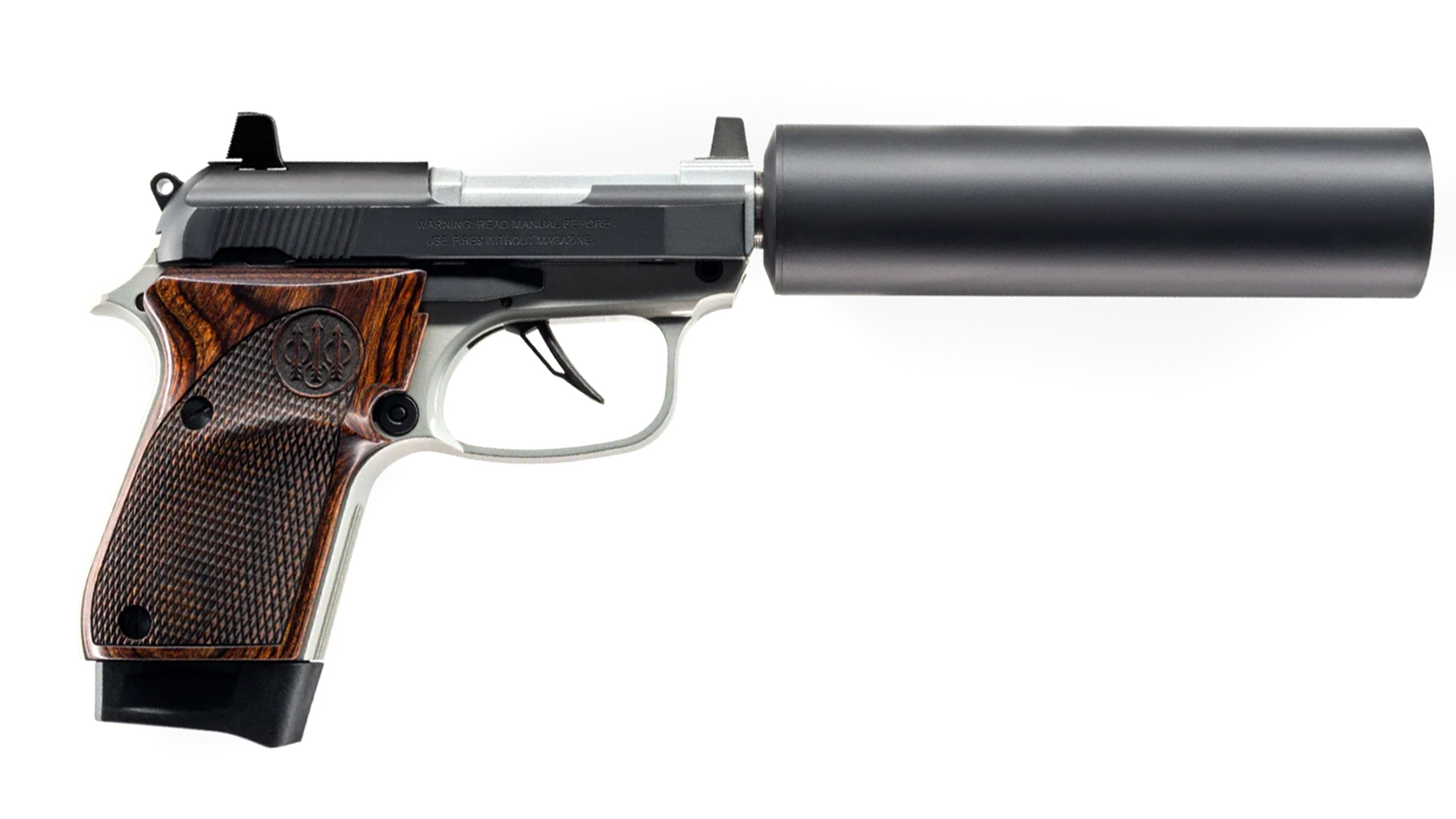 The "Get Home" version of the Beretta 30X pistol with a suppressor attached.