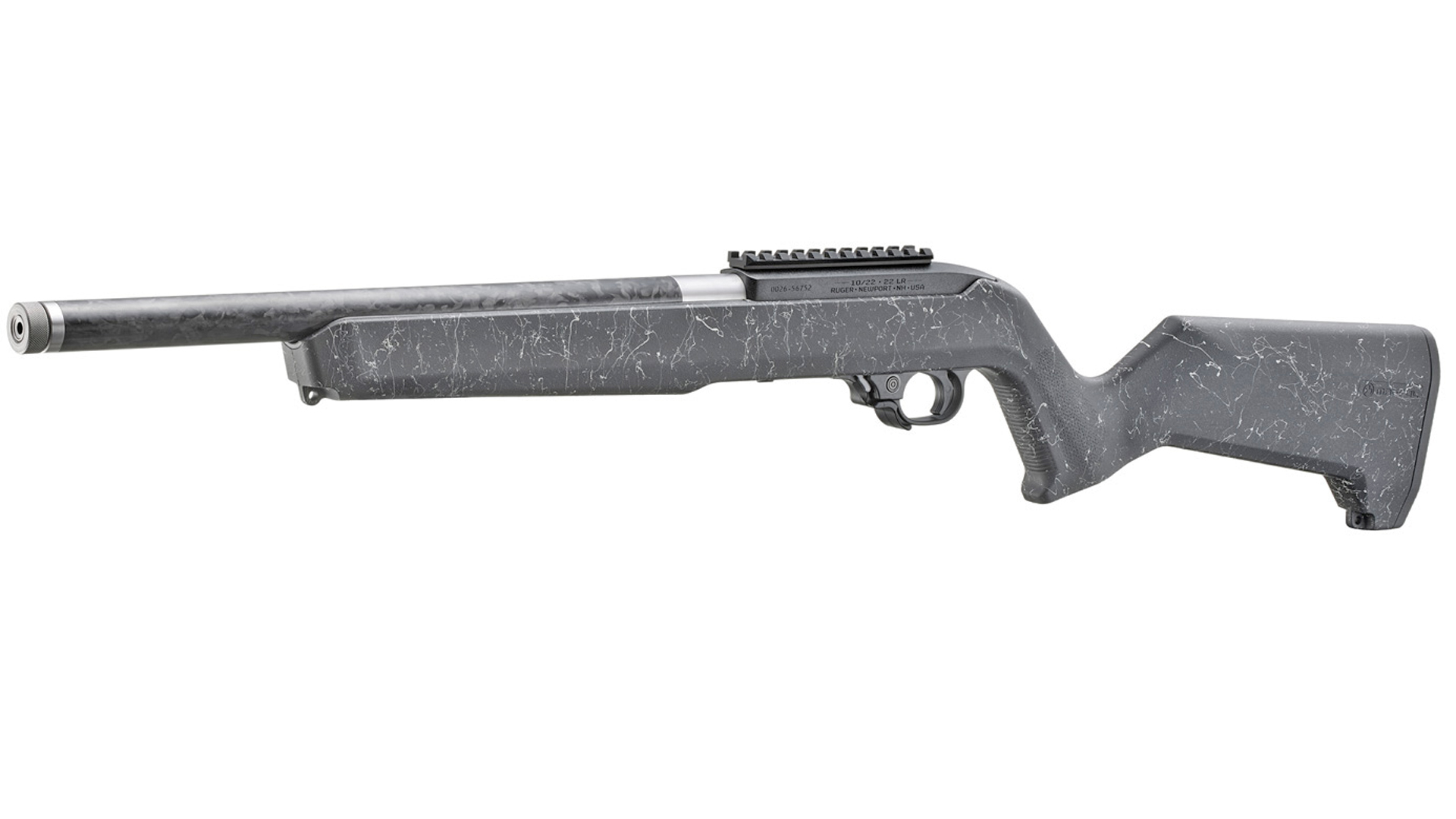 Left side of the Ruger 10/22 Carbon Fiber equipped with a Magpul stock.