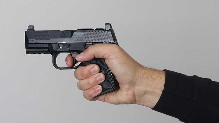 The FN 509c, an example of a striker fired handgun which is very prevelent in the market today.
