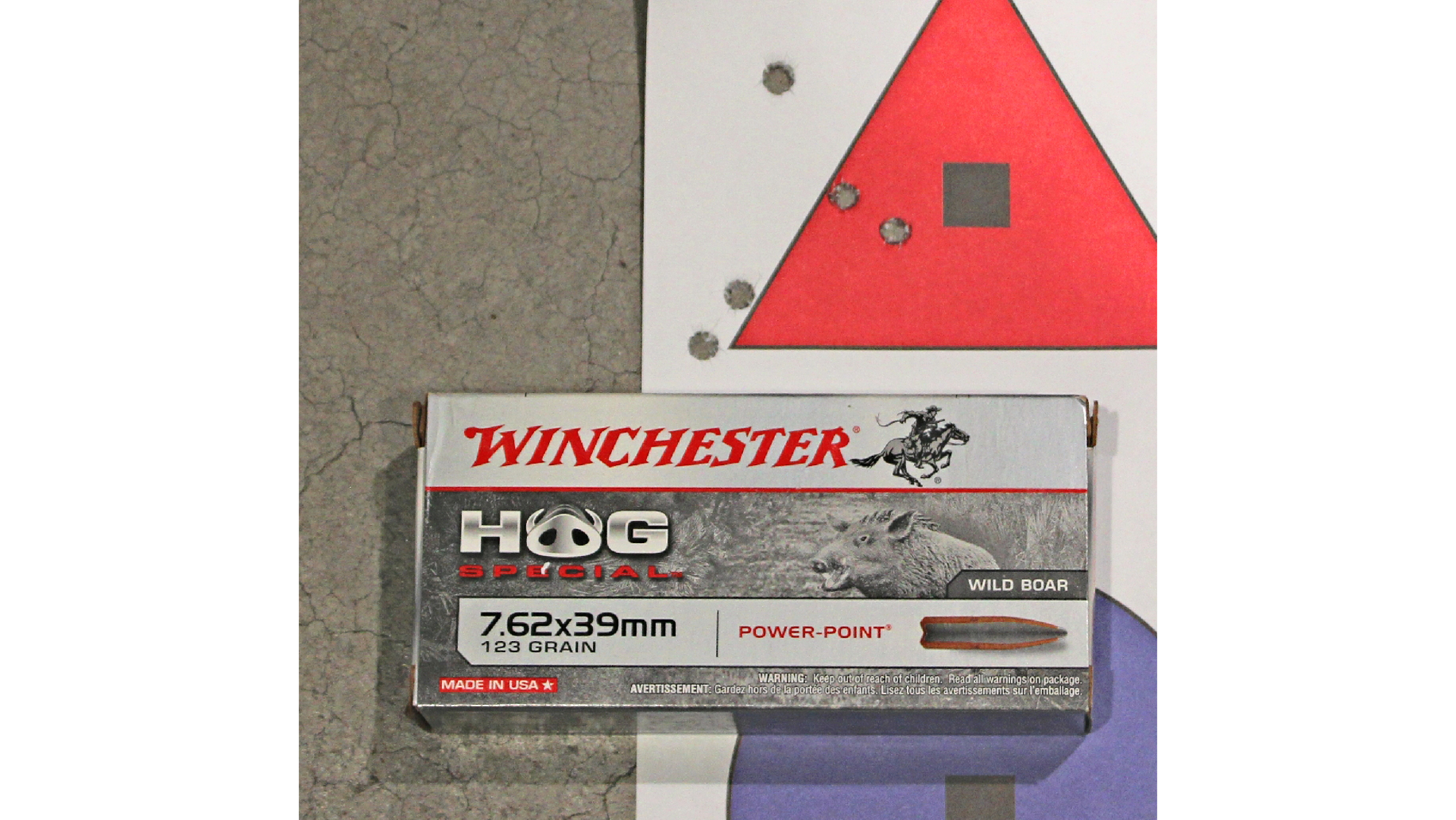 Winchester ammunition 7.62x39 box target bullet holes accuracy