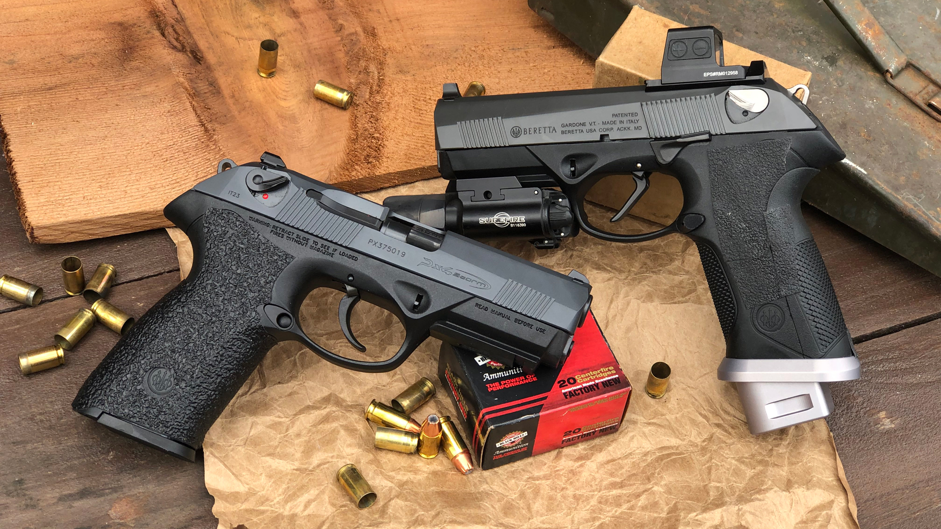 Beretta PX4 G-SD pistols with ammunition brass