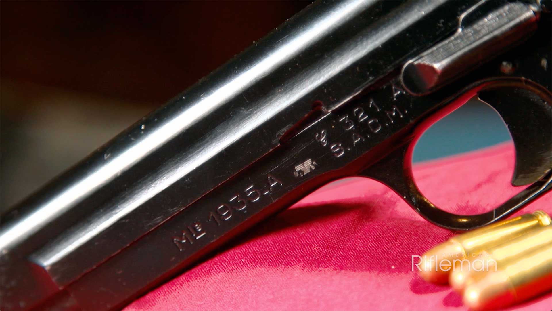 Markings on the left side of a French Model 1935A pistol.