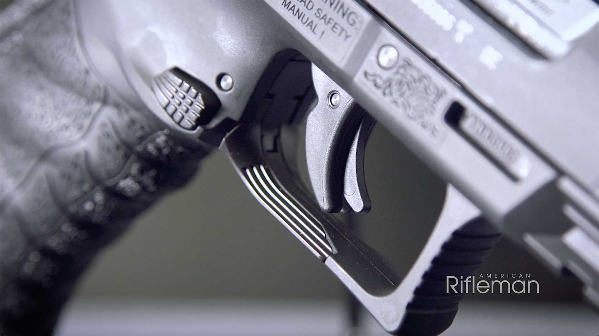 Magazine-release controls and trigger on the Walther WMP.