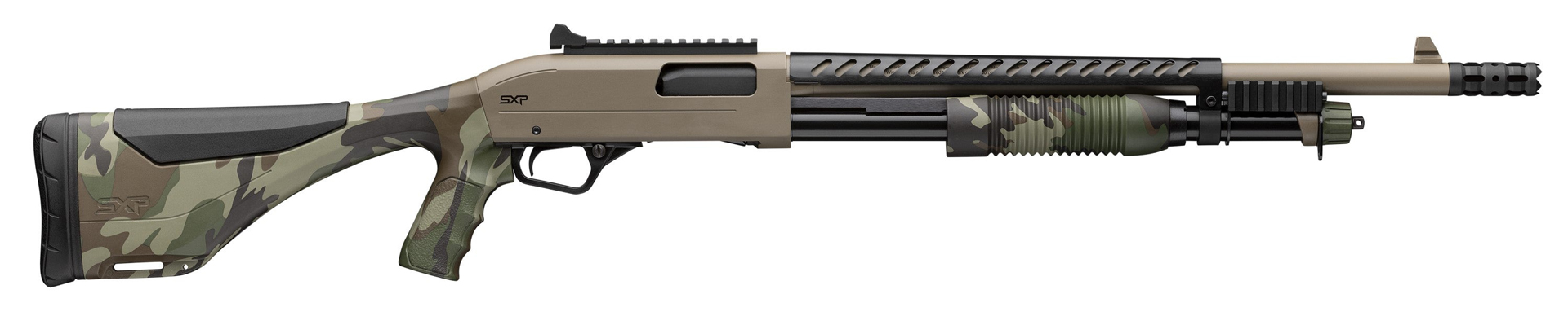 New For 2025: Winchestet Super-X Pump SXP Extreme Defender Woodland FDE shotgun right-side view pump action