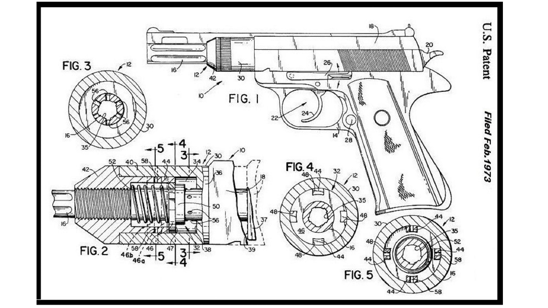 Hillberg patent drawing for the Wildey pistol