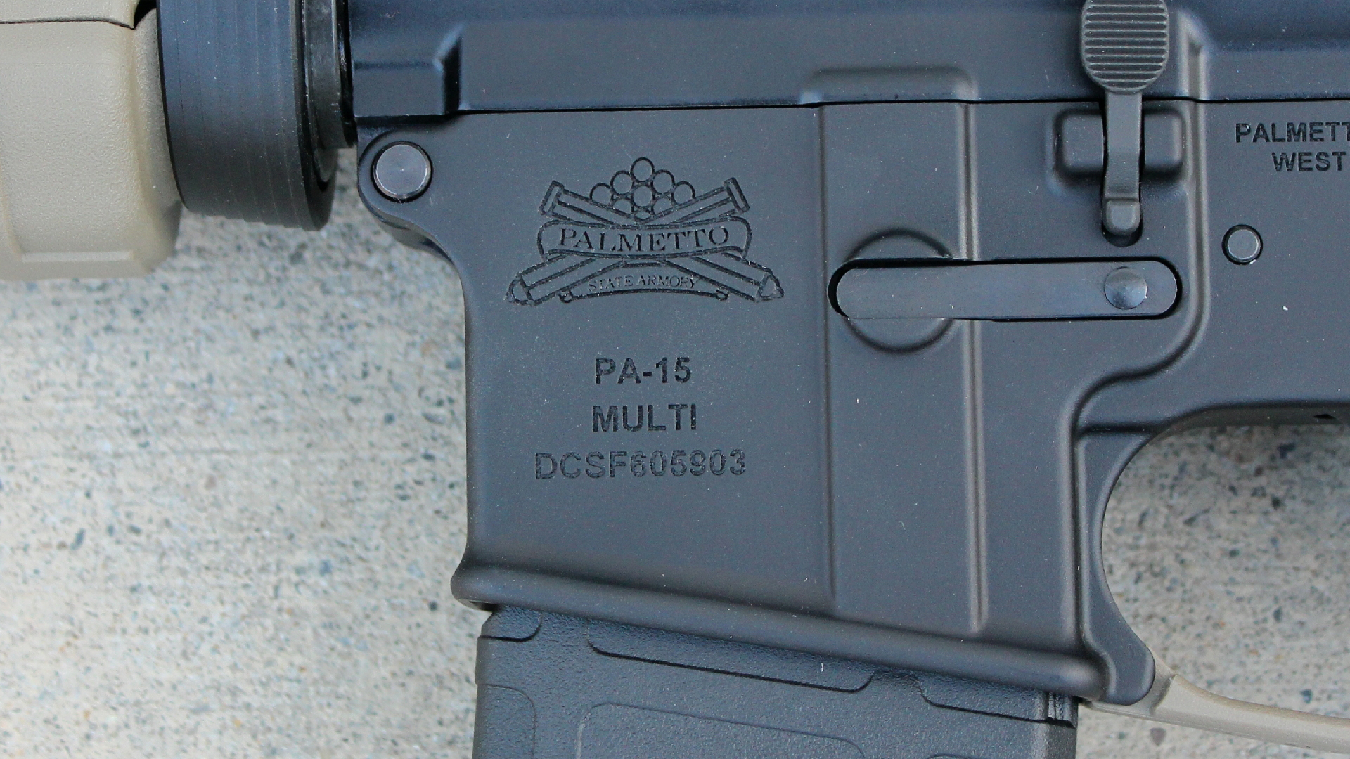 Palmetto State Armory PA-15 Carbine lower receiver left-side stamping