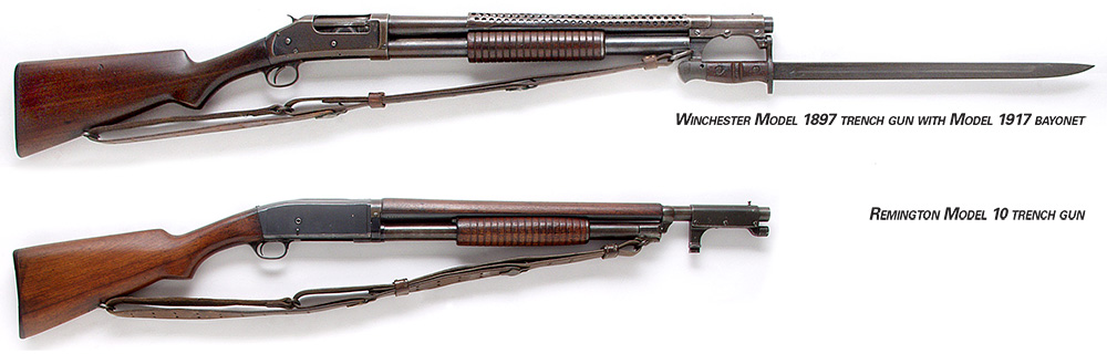 Winchester Model 1897 trench gun with Model 1917 bayonet, Remington Model 10 trench gun