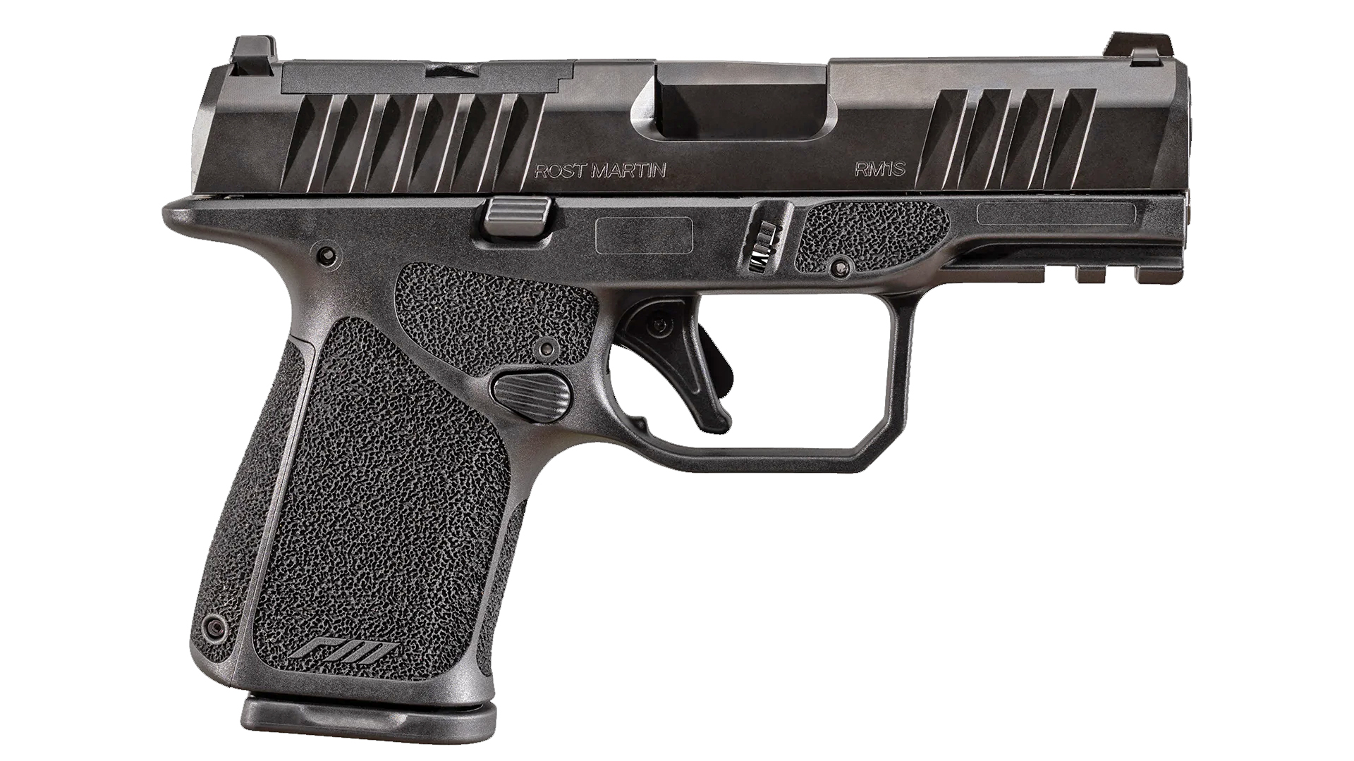 Right side of the all-black Rost Martin RM1S pistol.