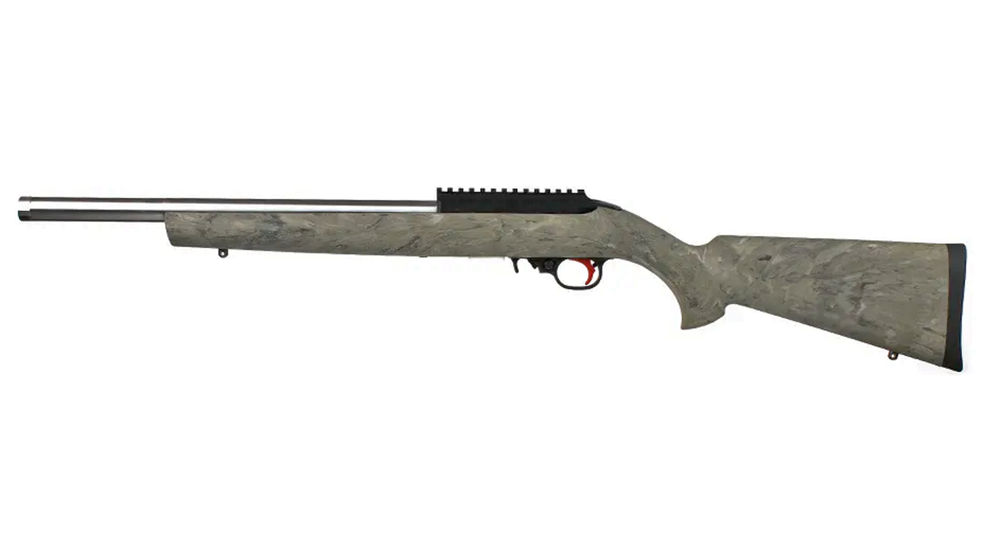 Bear Creek Arsenal BC-201 rimfire rifle semi-automatic left-side view tan camo stock stainless steel barrel picatinny rail