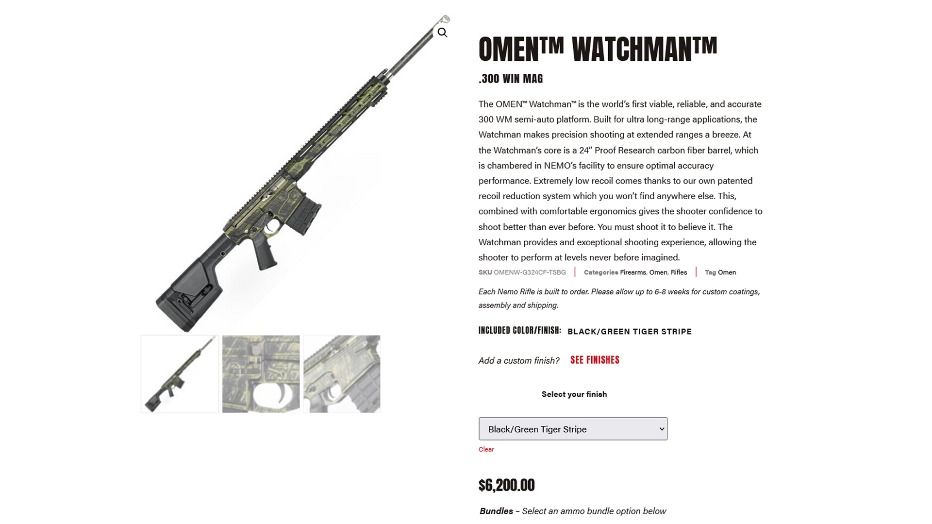 Nemo Arms Omen Watchman 300 win mag semi-automatic ar-style rifle website screenshot text on image