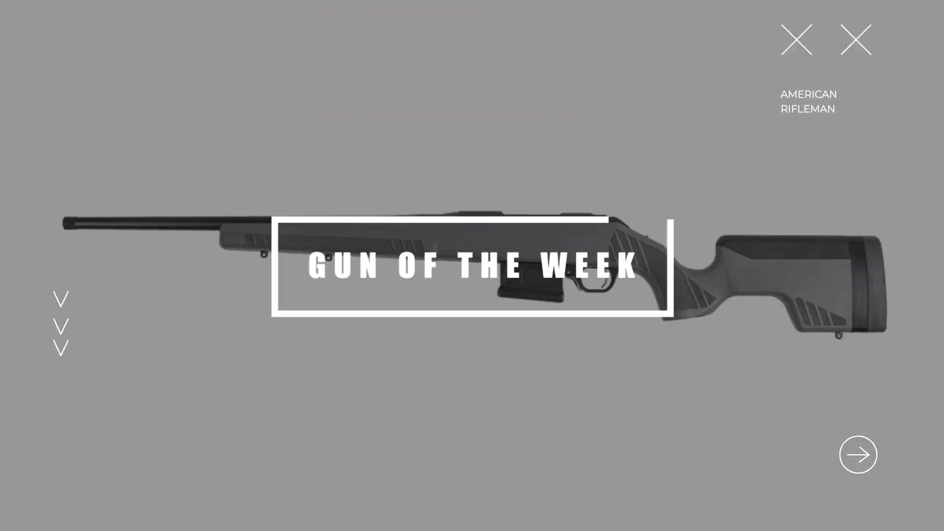 Gun Of The Week title screen box around text overlay Colt CBX TacHunter bolt-action rifle with gray stock white background