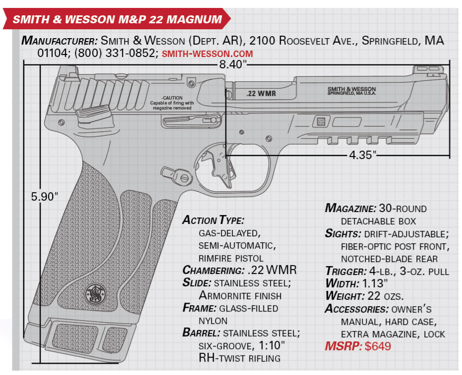 Smith & wesson M&P 22 magnum specifications pistol drawing graphic measurements