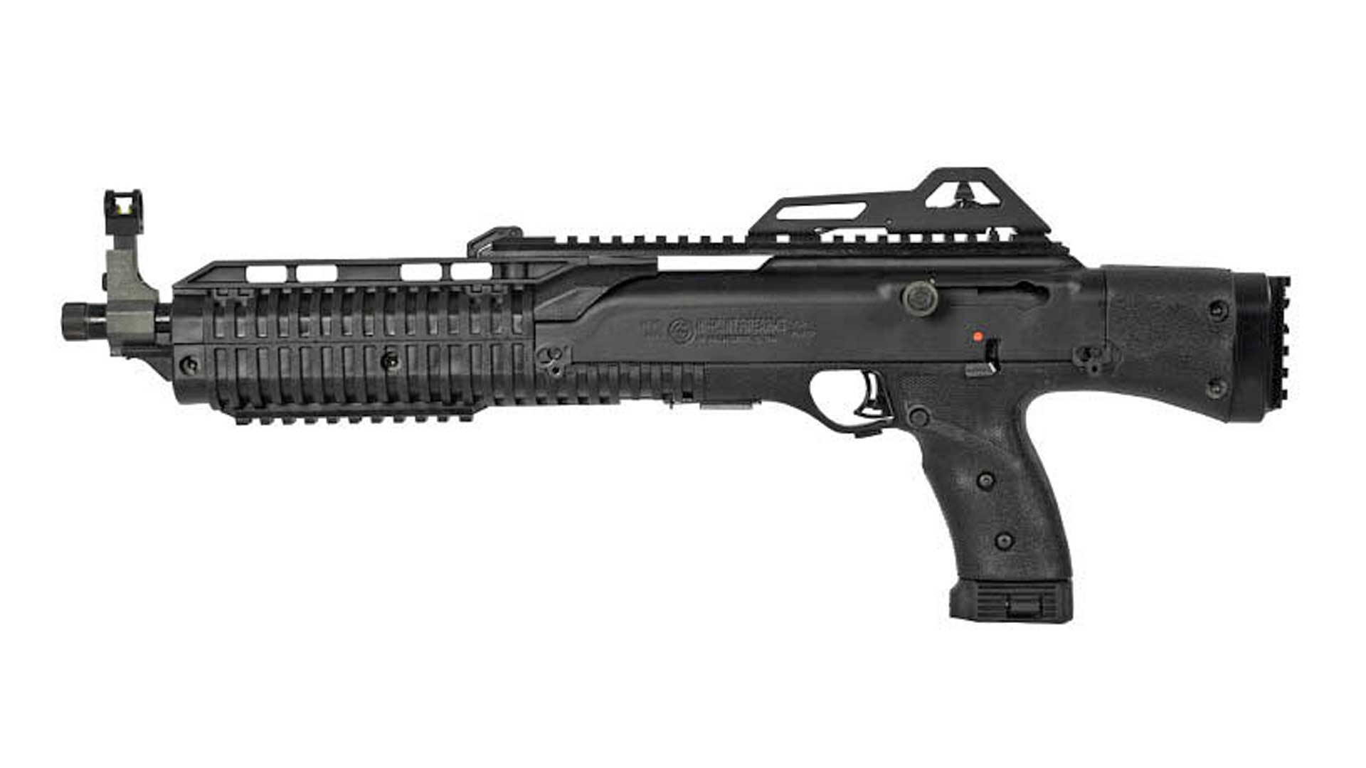 Left side of the Hi-Point large-format pistol chambered for the .45 ACP.