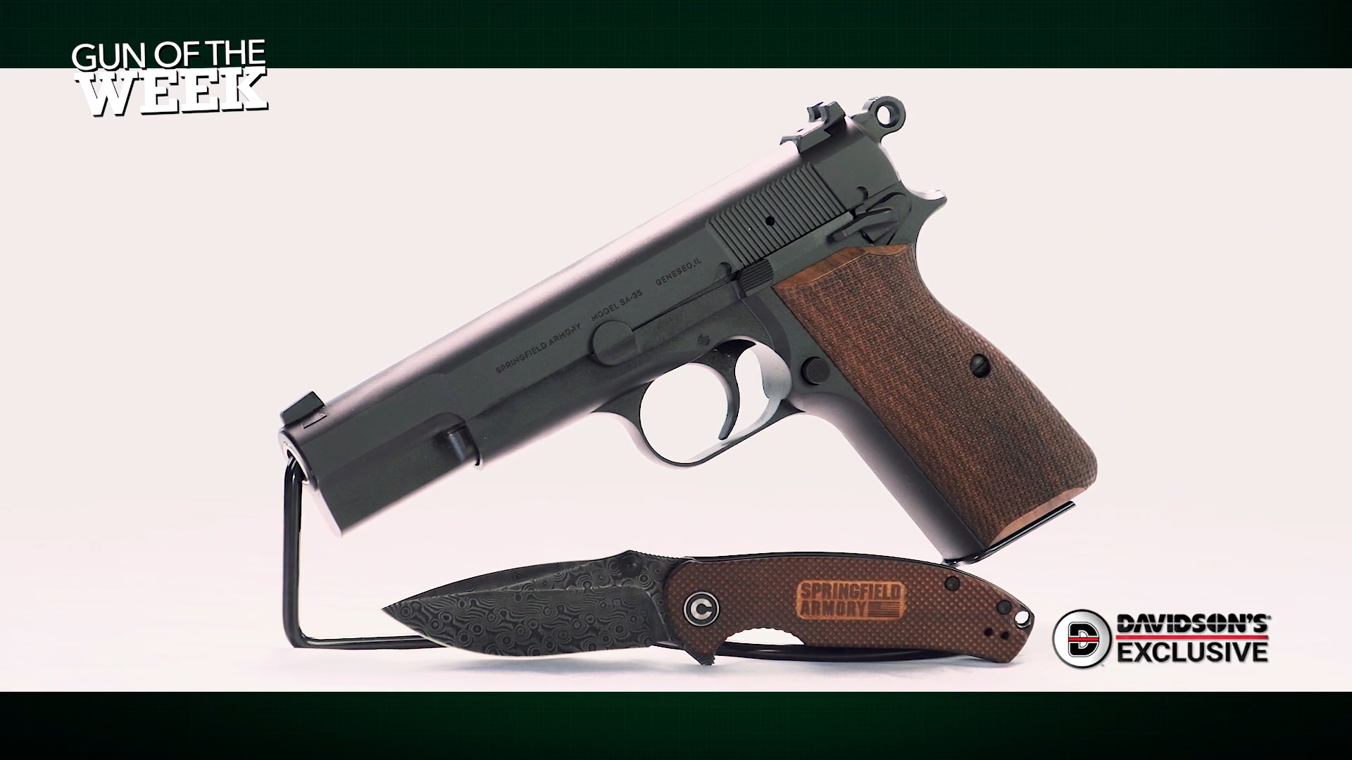 GUN OF THE WEEK DAVIDSONS EXCLUSIVE test on image left-side view springfield armory sa-35 high power shown with civivi flipper knife