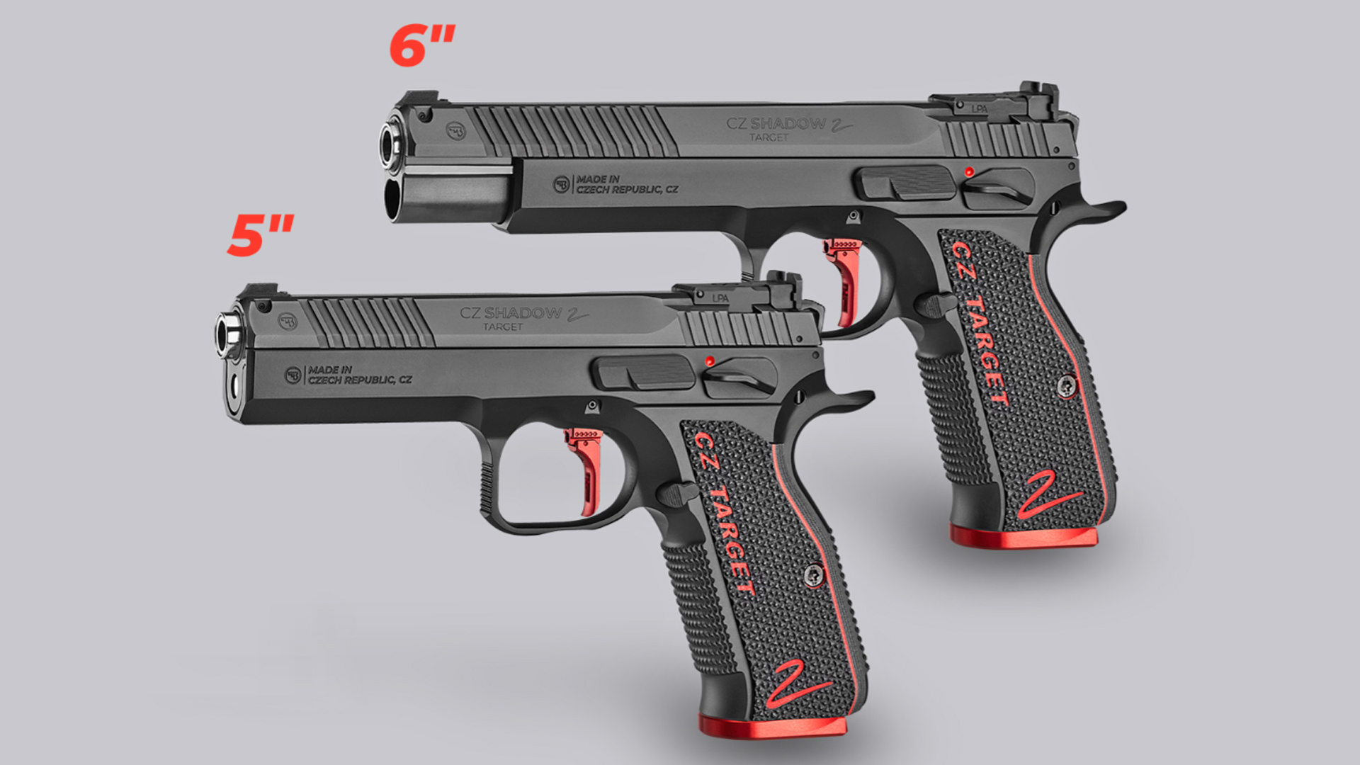 A 5-inch barreled model of the CZ Shadow 2 Target shown below the 6-inch barreled model.