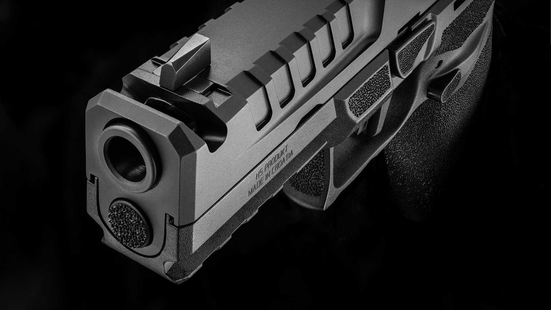 Front shot of the muzzle and single-port compensator on the Springfield Armory Echelon Comp 4.5F pistol.