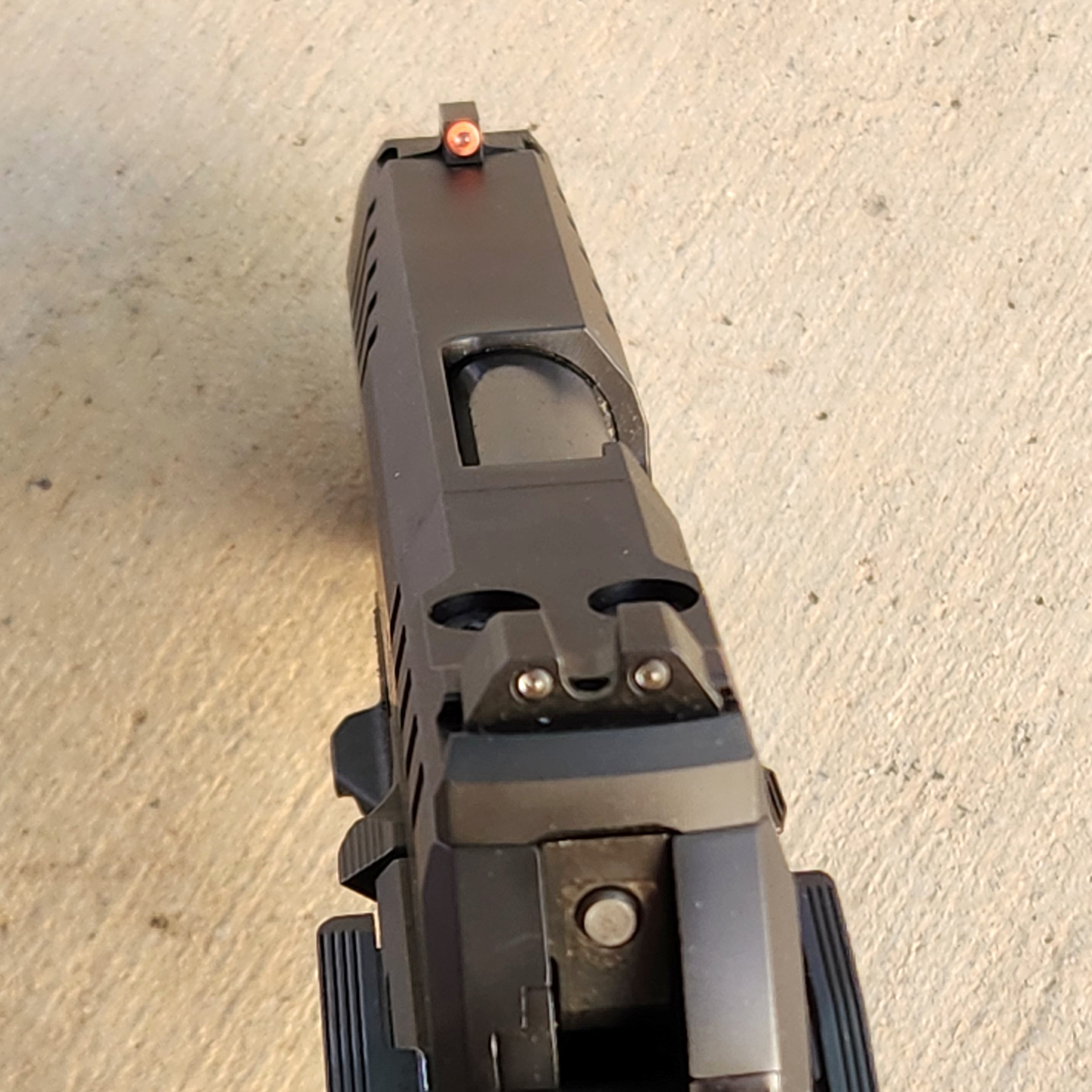 OA Defense 2311 pistol sights rear view of slide u-notch rear post front ambidextrous safety bilateral