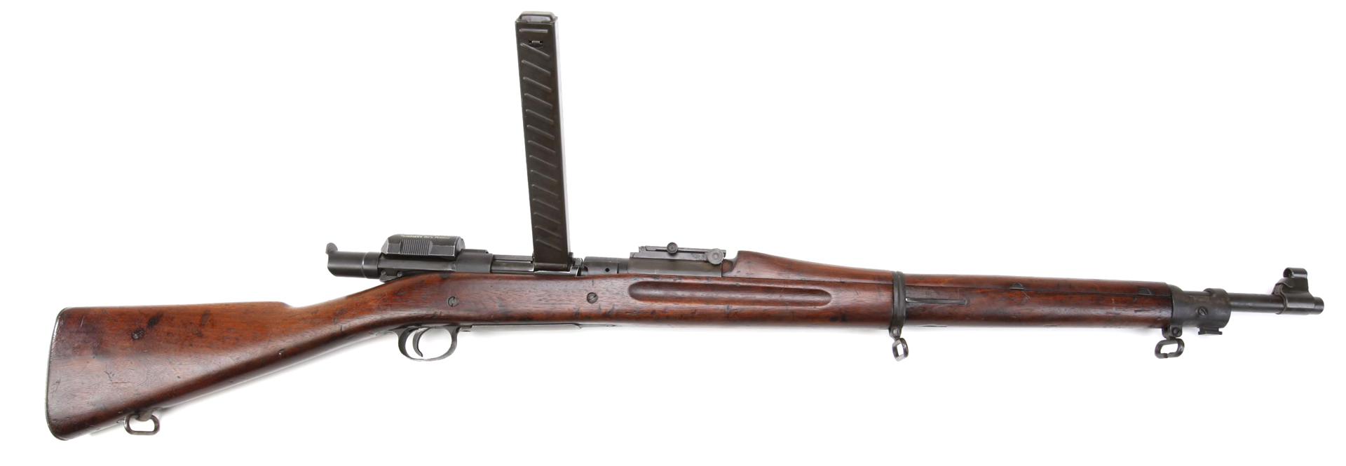 When the automatic bolt and magazine were loaded in the M1903 rifle it significantly added to the weight and threw off the balance, but dramatically increased rate of fire.