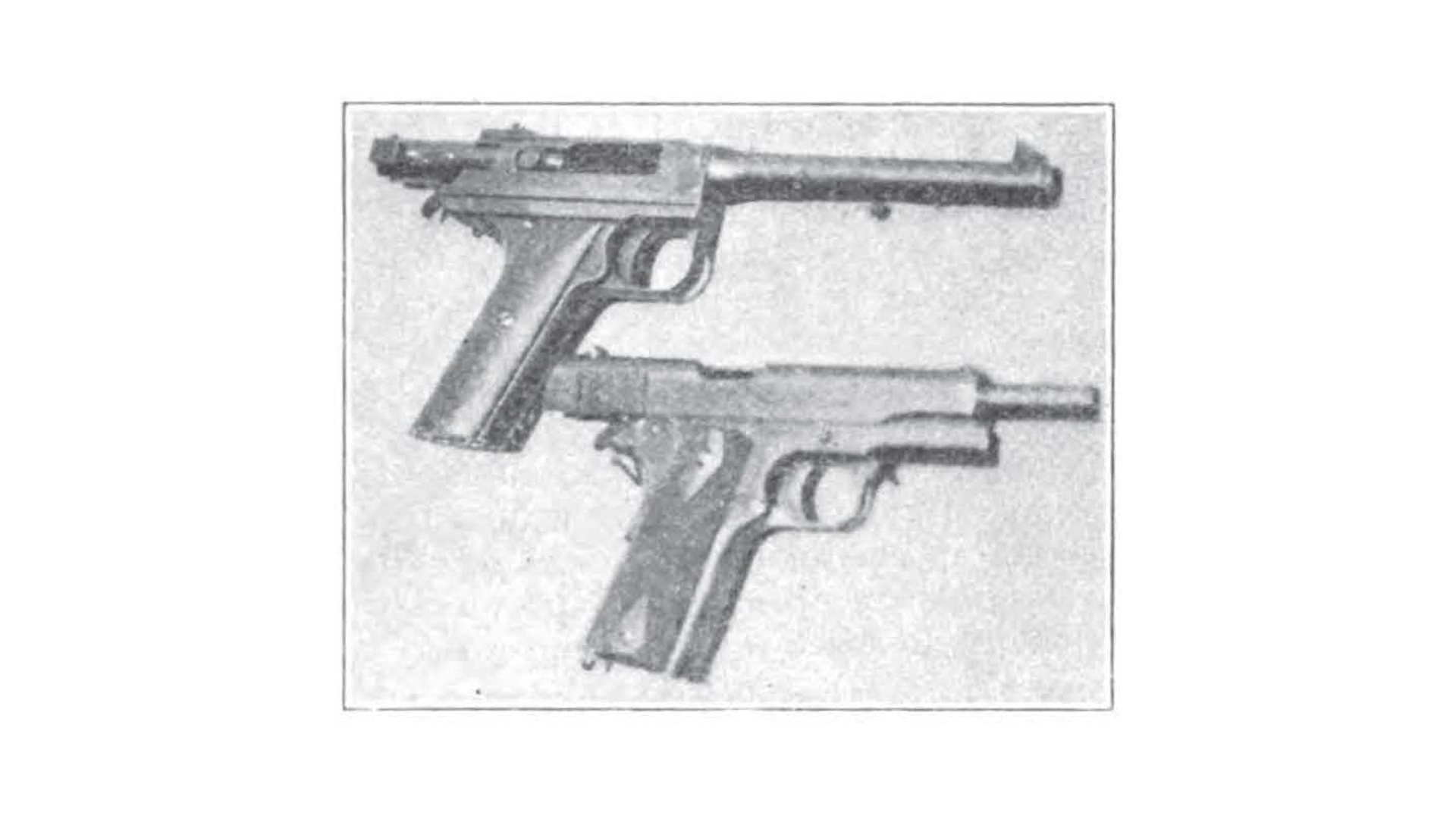Grant Hammond pistol left-side view shown next to and above the m1911 army service pistol