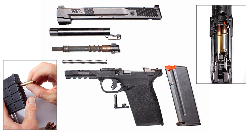 M&amp;P 5.7 features parts inset image slide barrel frame magazine ammunition
