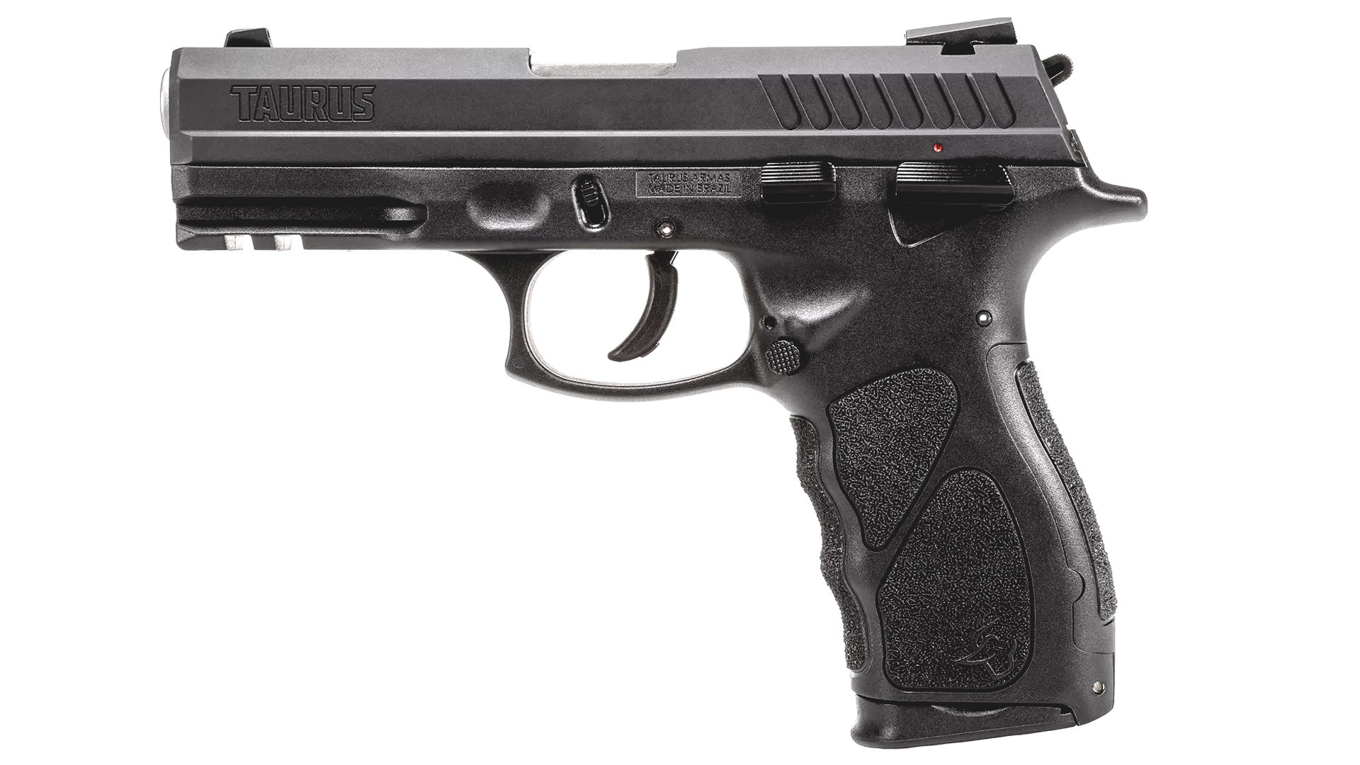 Gun Of The Week: Taurus TH45 pistol handgun .45 acp gun left-side view black polymer frame black slide white background