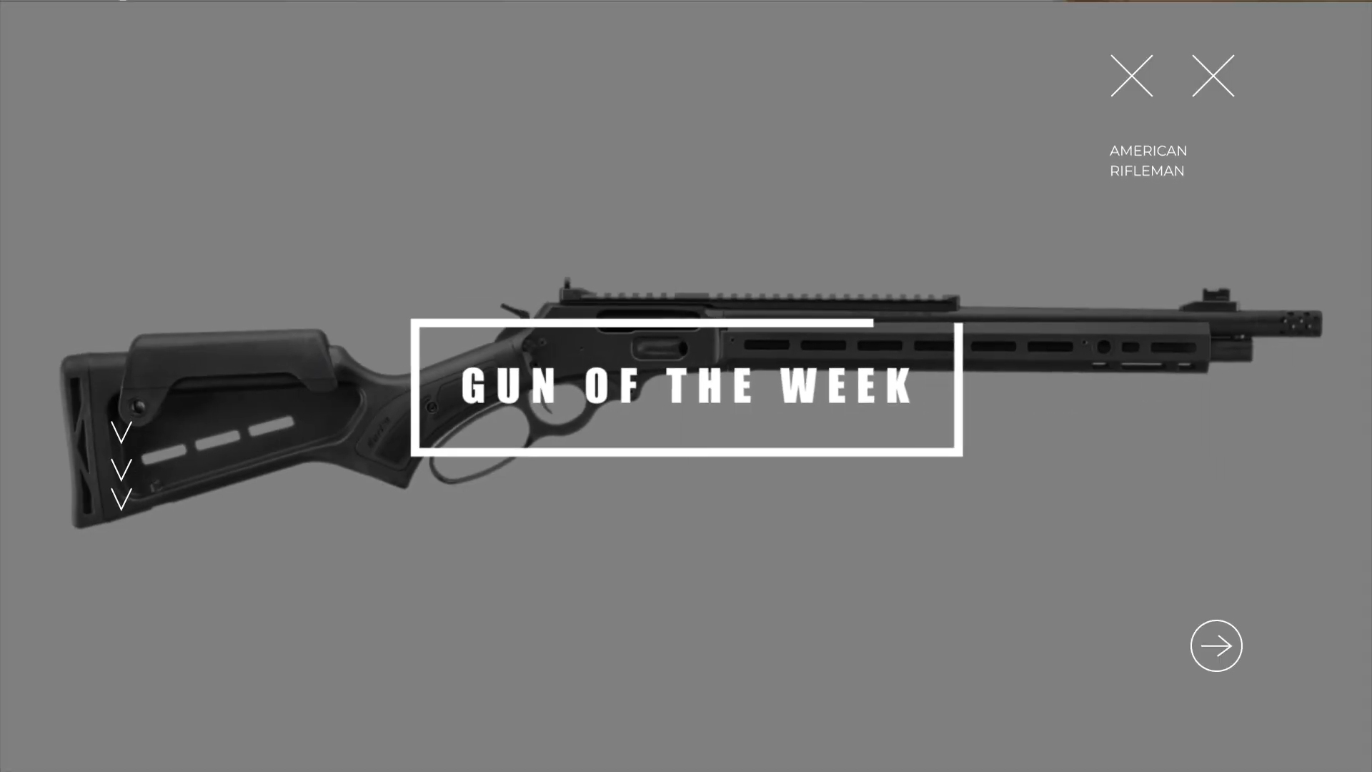 Marlin Dark Series 1895 lever-action carbine right-side view with text overlay AMERICAN RIFLEMAN GUN OF THE WEEK