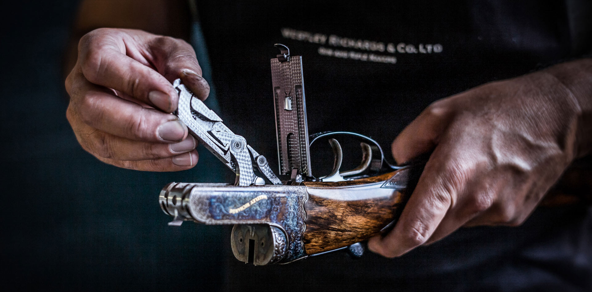 Westley Richards gun parts gunsmith hands working artist custom