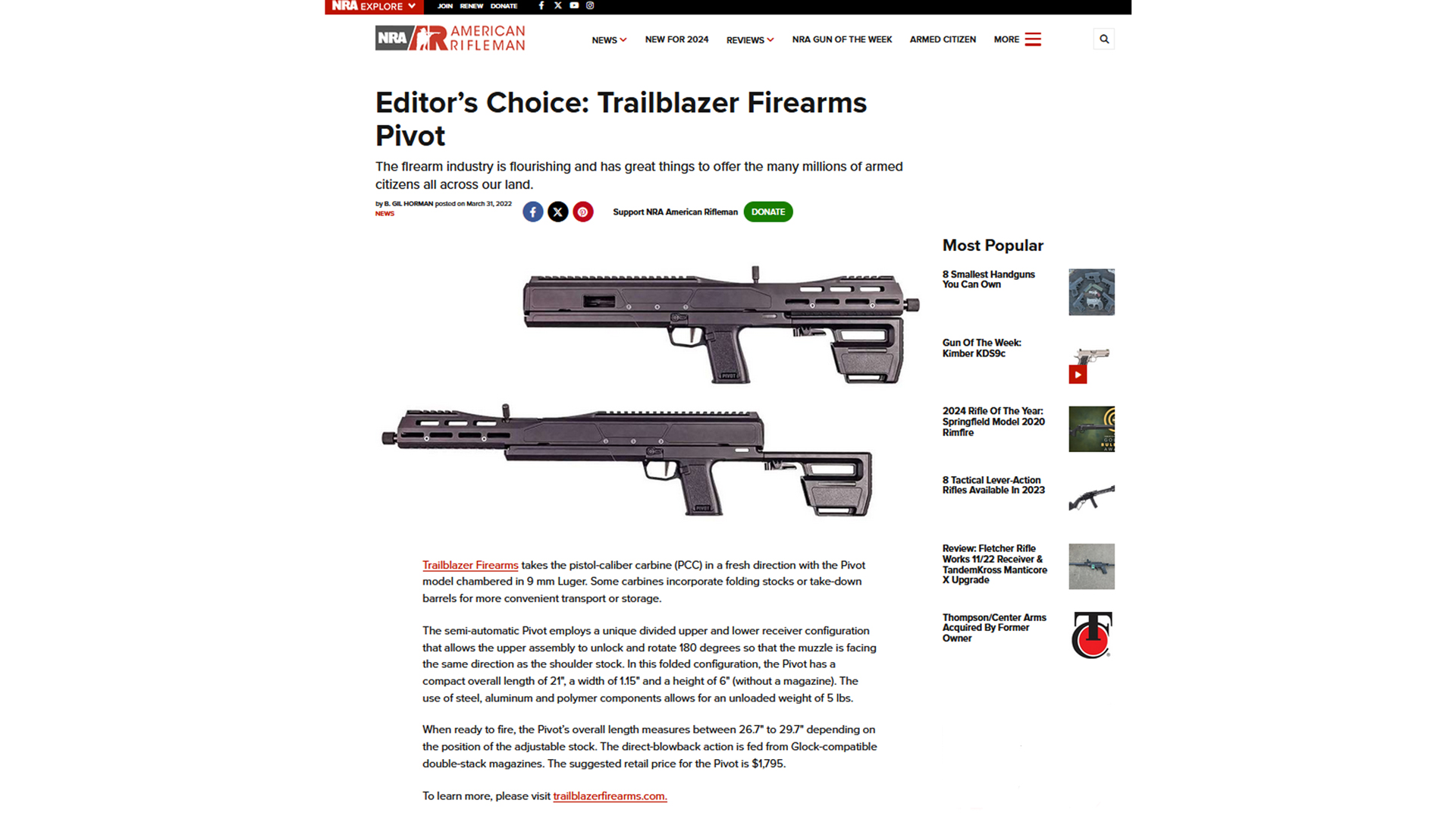 AmericanRifleman.org screengrab of Editor's Choice Trailblazer Firearms Pivot