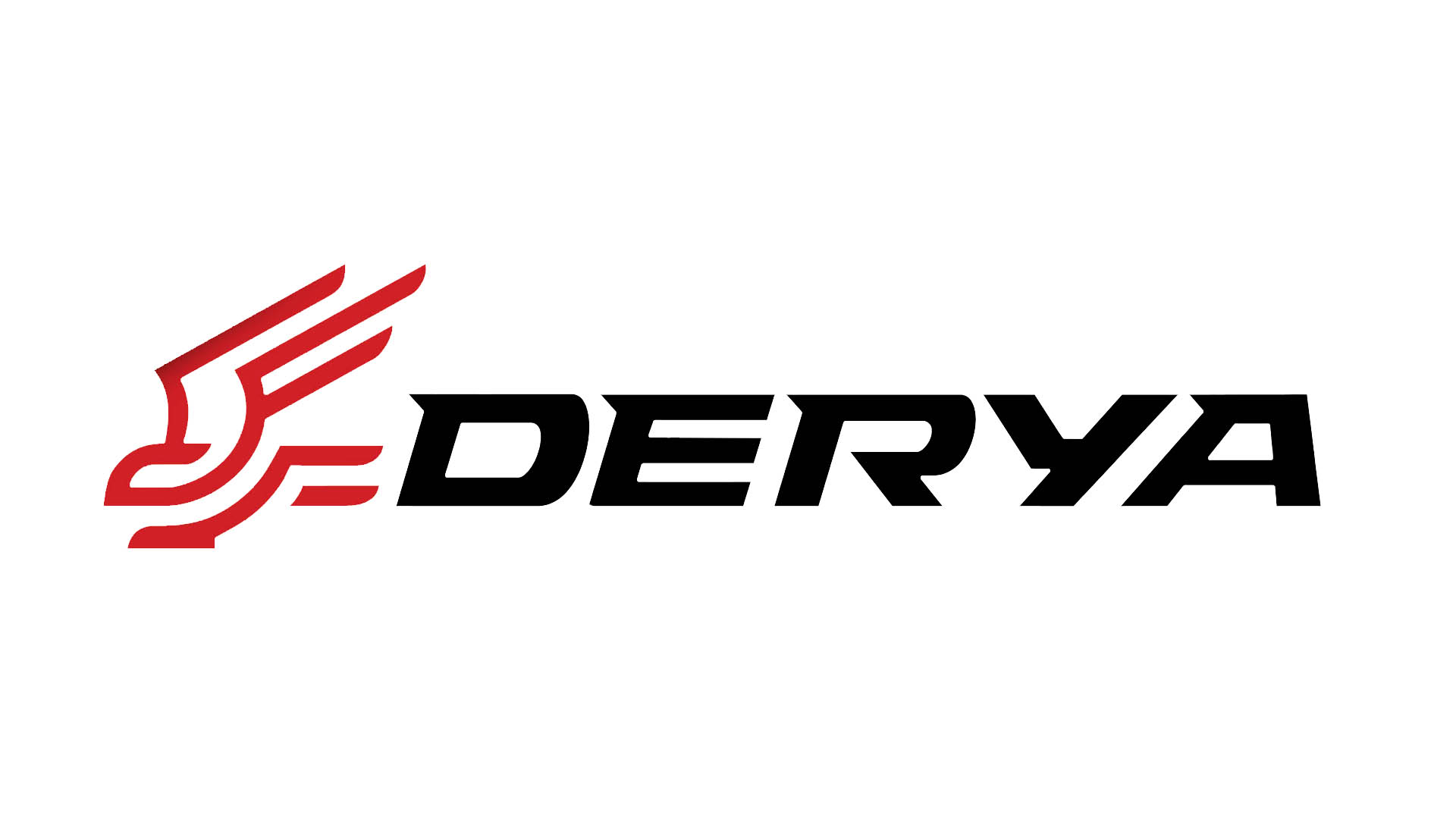 Derya text font logo with red line drawing bird eagle on left