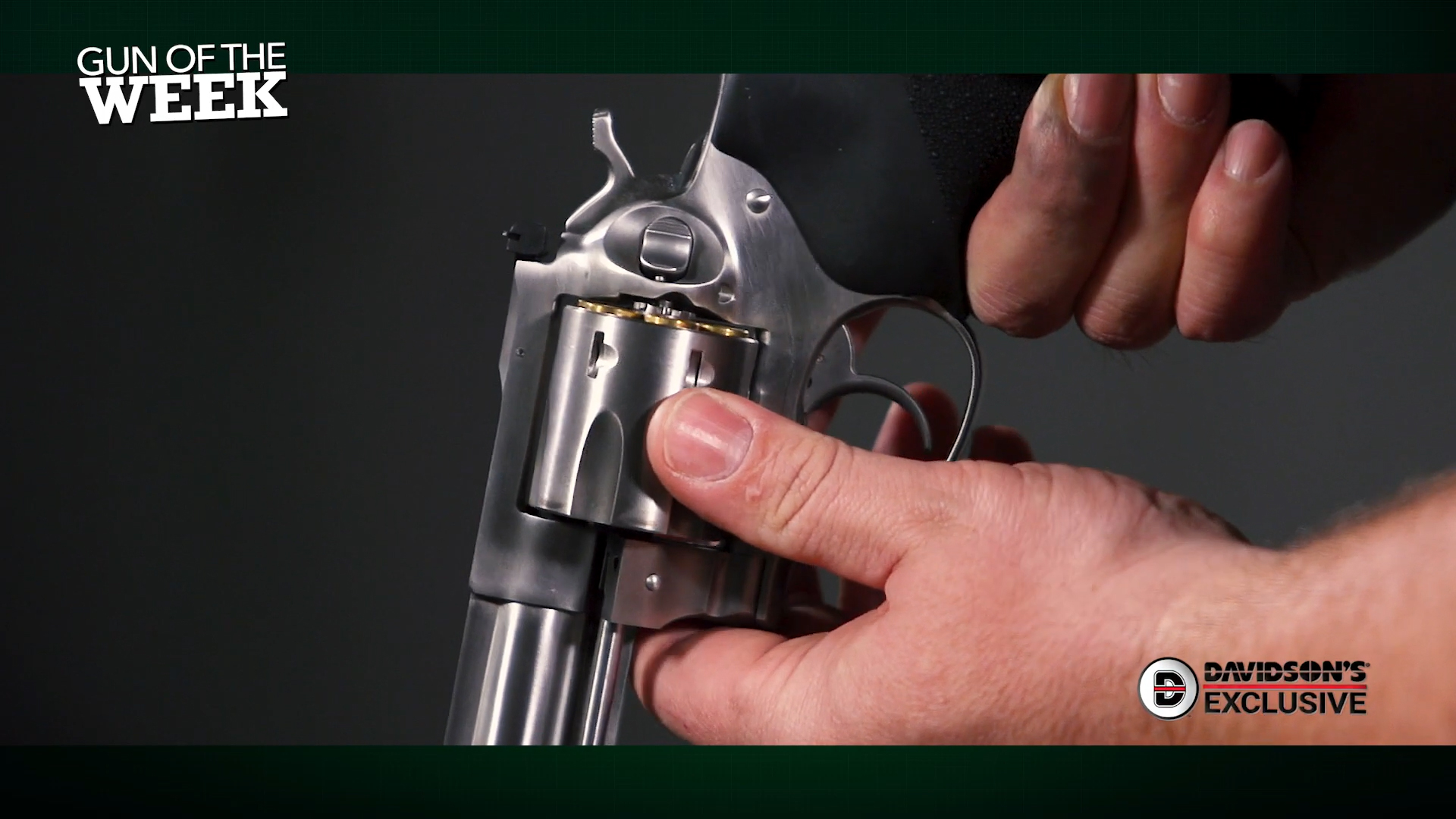 American Rifleman Gun Of The Week Davidson's Exclusive screenshot man hands loading stainless steel silver color revolver Ruger GP100 5"
