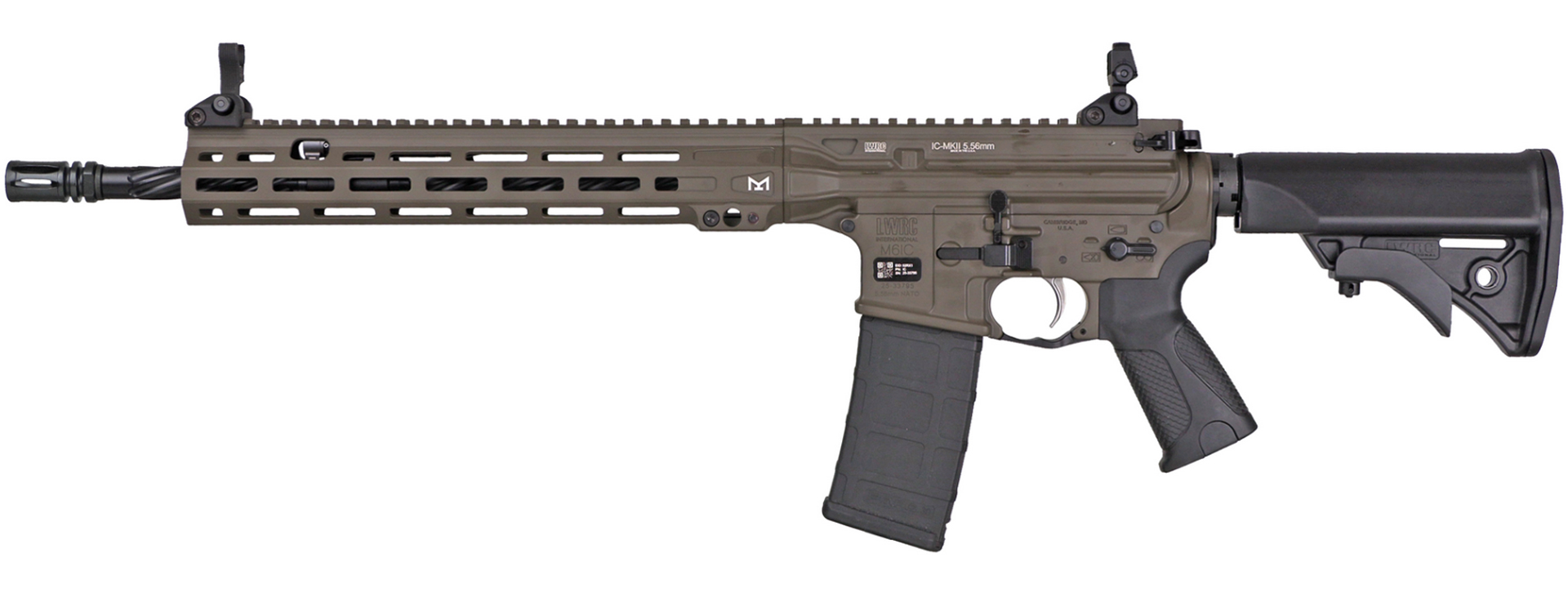 New For 2025: LWRCI International IC-MkII carbine left-side view semi-automatic AR-15 gun green color white background