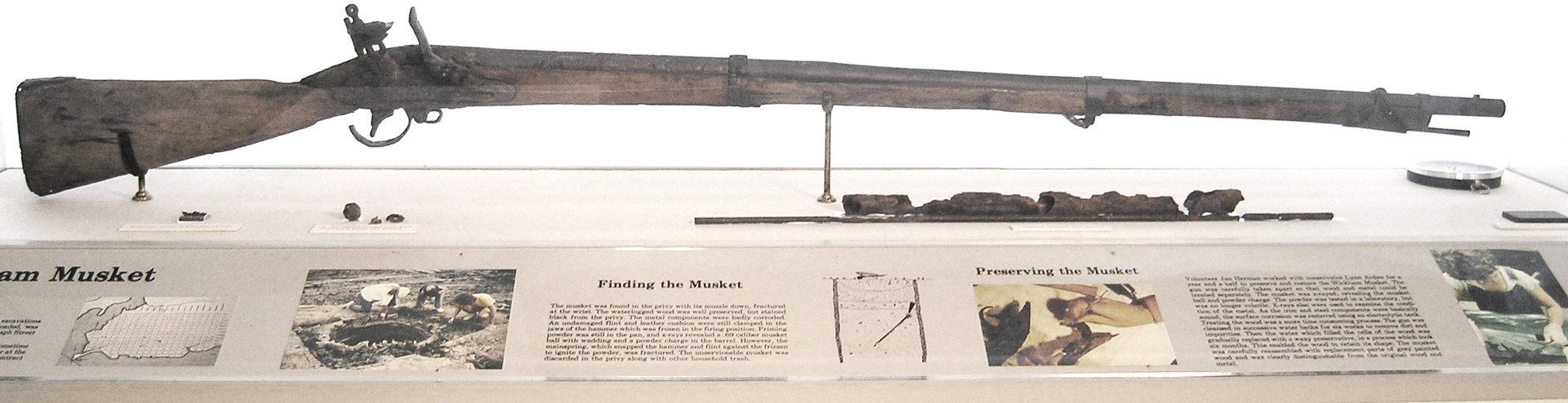 No longer on public display, the exhibit containing the preserved Wickham musket explained how the gun and accouterments were discovered during Old Town Alexandria’s “renaissance” in 1978.