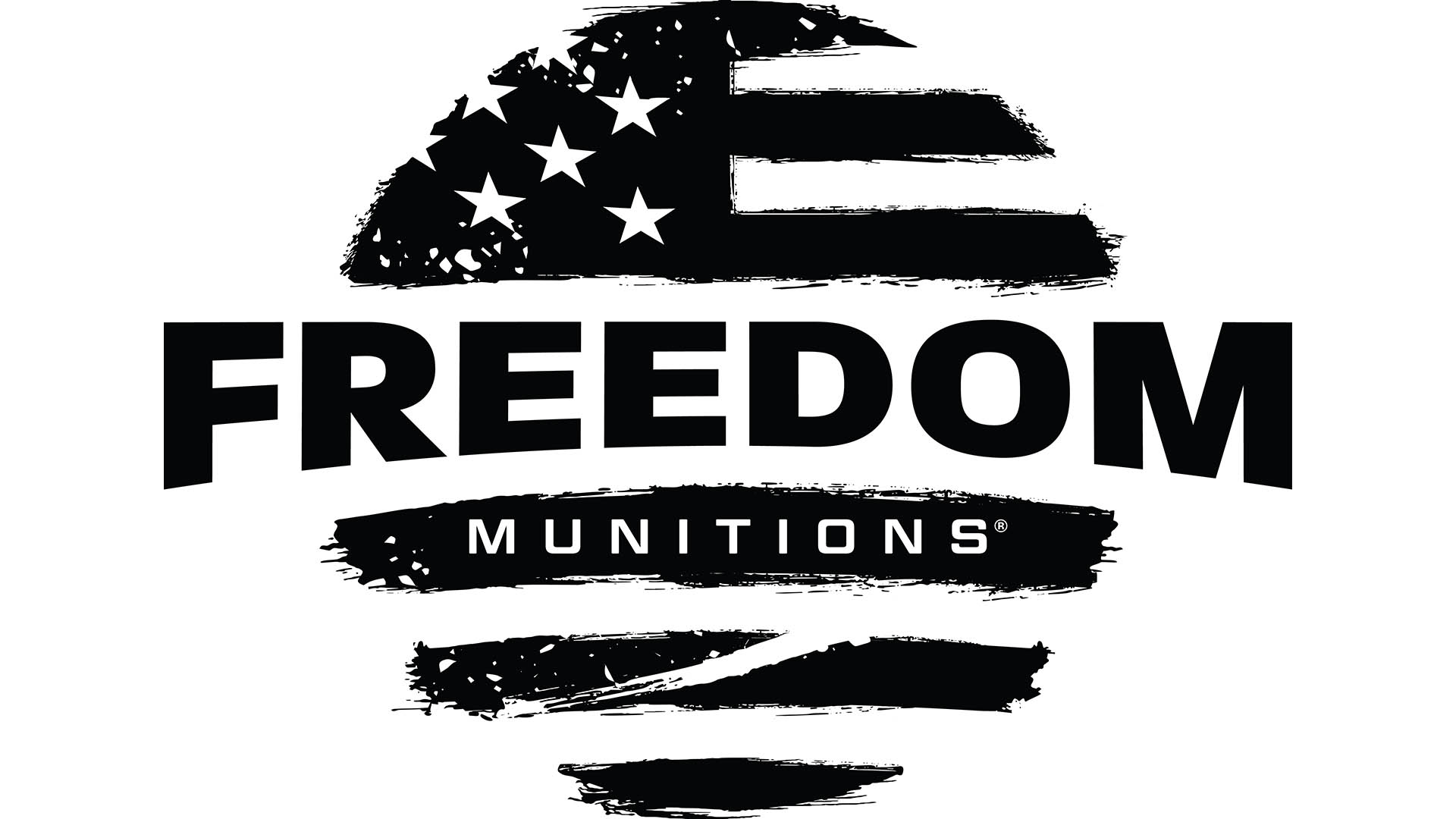 FREEDOM MUNITION text logo U.S. flag theme dark black ink
