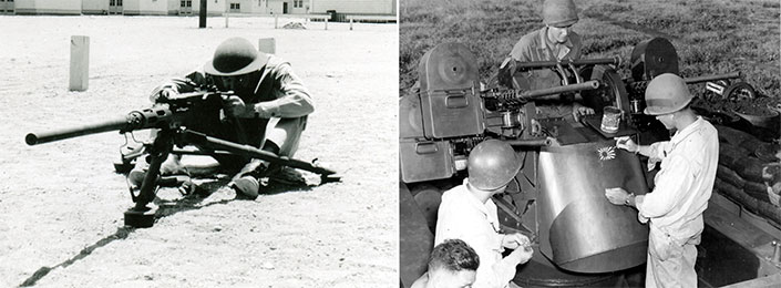 A .50 Caliber Browning Machine Gun with a pile of spent cases and links  Solid-Faced Canvas Print