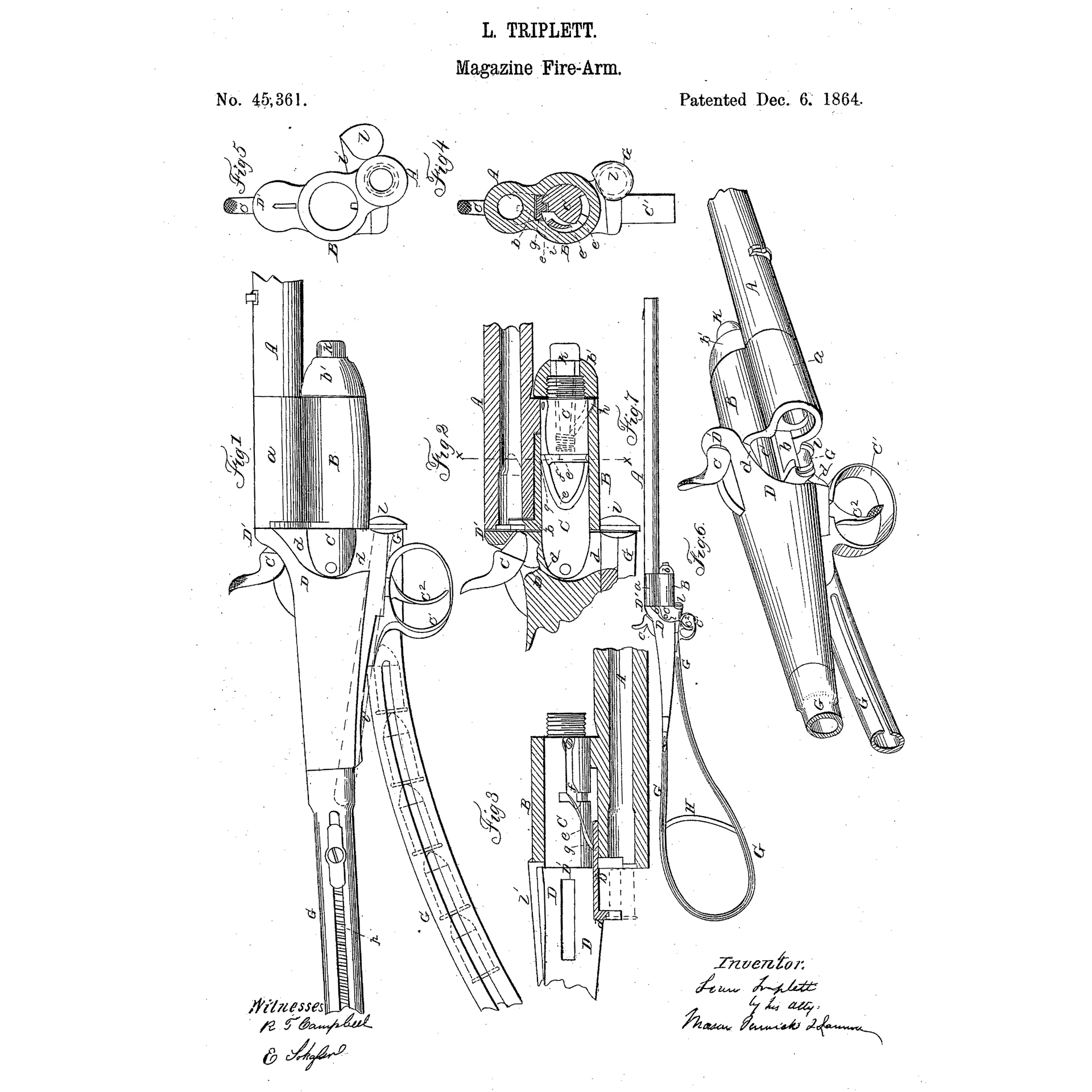 Patent art drawing firearm magazine-fed carbine