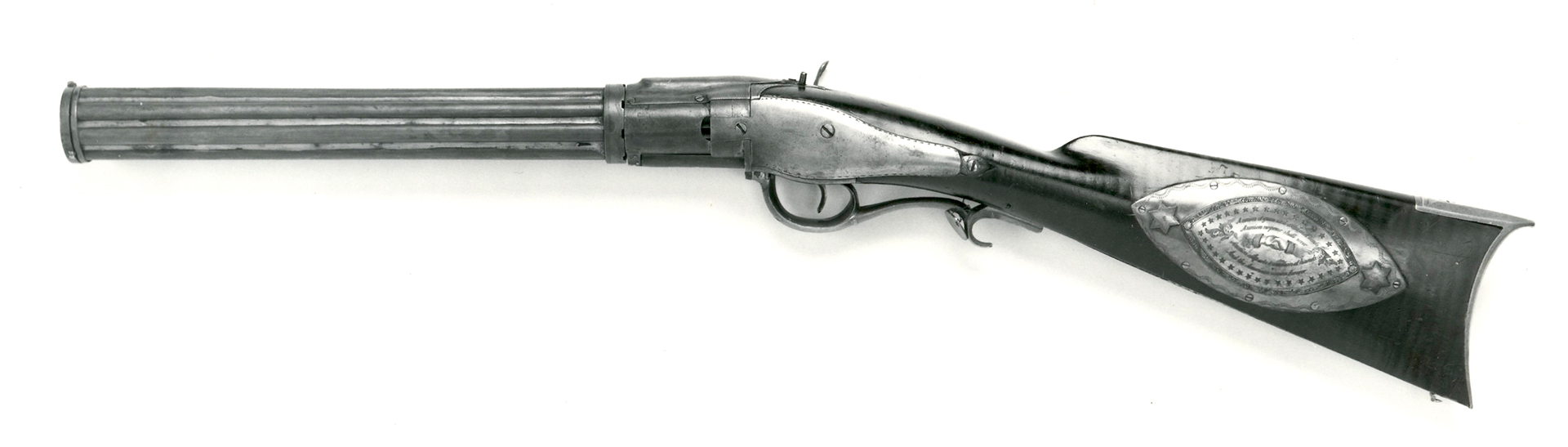 Lorenzo Sibert 48-shot repeating carbine VIRGINIA PACIFICATOR gun left-side view on white background