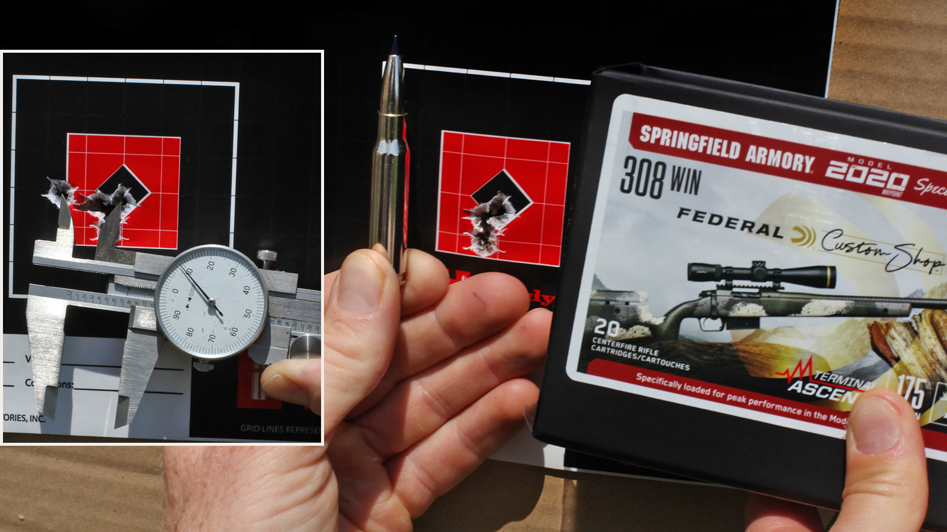 Federal Custom Shop ammunition accruacy red/black target dial caliper measurement