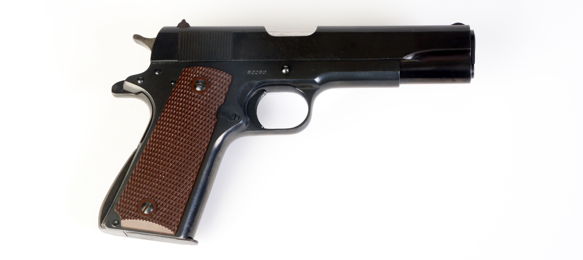 Rear view of rare colt m1911 pistol chambered for .38 Super for clandestine work military