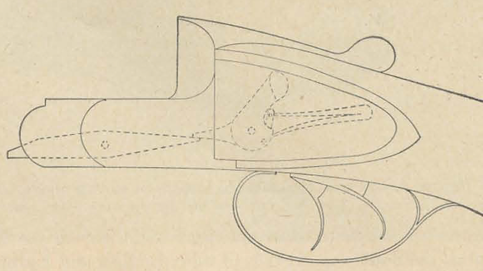 Schematic drawing of back-action lock shows that it must be hollowed out at the rear to make room for the mainspring