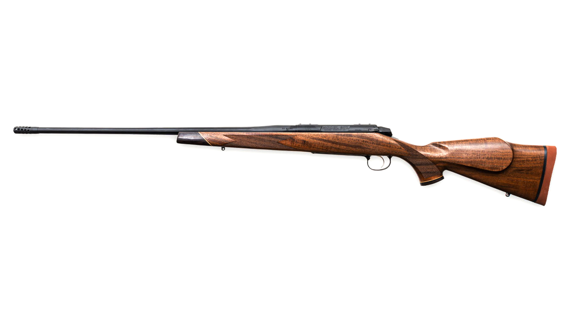 Left side of the wood-stocked Weatherby 307 Adventure SD.