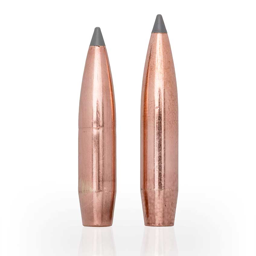 Measuring 0.095&quot; longer than the existing 150-gr. version of the same bullet (l.), the new 165-gr. .277&quot; AccuBond Long Range (r.) projectile used by 6.8 mm Western enjoys both a higher ballistic coefficient and greater sectional density.