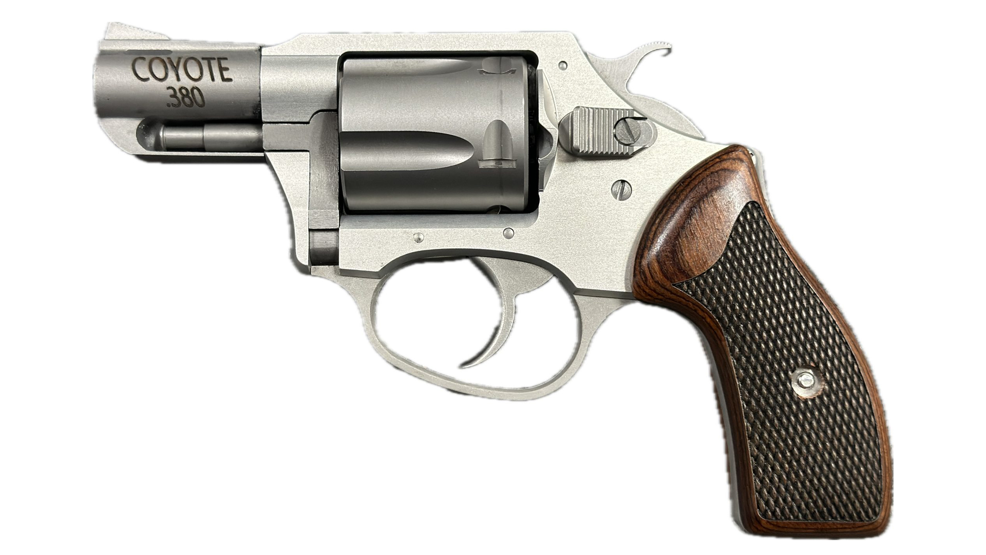 Left side of the stainless-steel Charter Arms Coyote revolver.